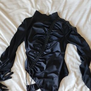 Black Ruched Long Sleeve Bodysuit